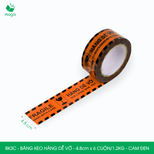 BK3C - 4.8cm - Block 6 cuộn/1.2kg - Băng keo HÀNG DỄ VỠ màu cam đen