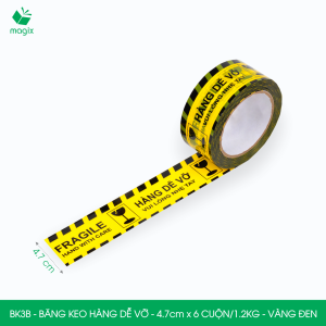 BK3B - 4.7cm - Block 6 cuộn/1.2kg - Băng keo HÀNG DỄ VỠ màu vàng
